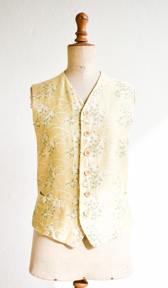 silk waistcoat vintage KENZO gold white flower bu… - image 2