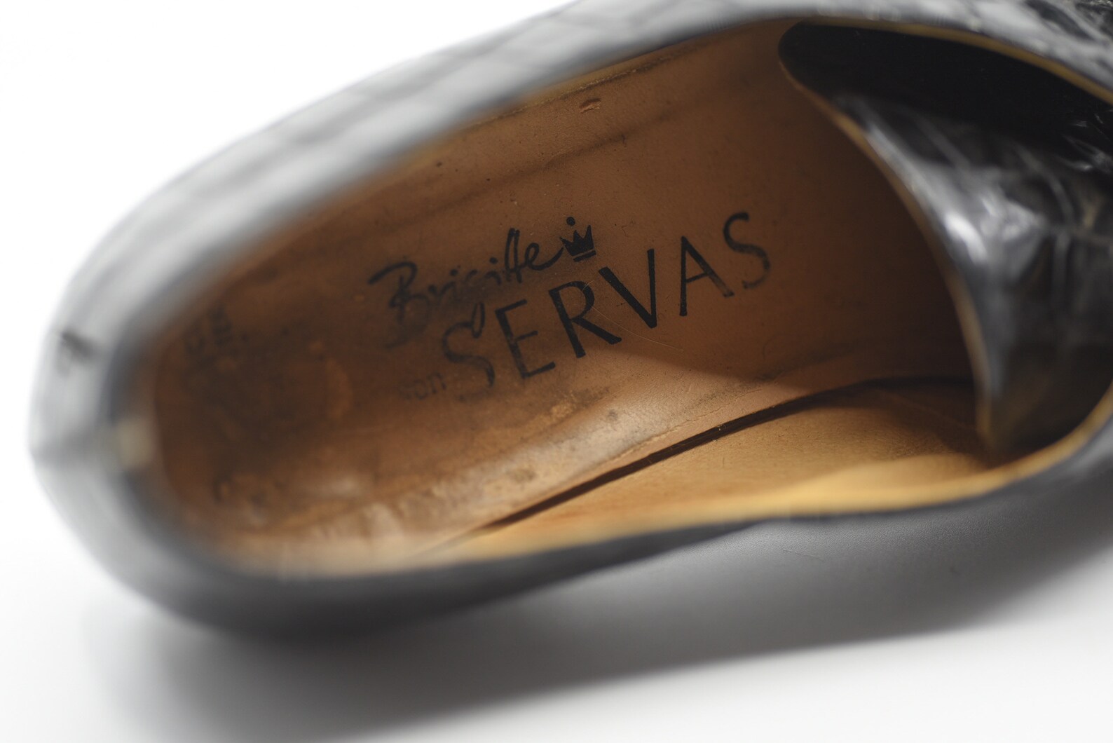 SERVAS shoes black patent mock crock tie shoes lace ups Etsy