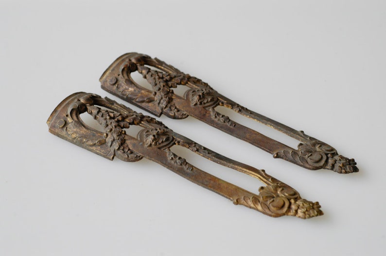 antique French chateau bronze furniture moulding architectural metal salvage matching pair ornate vertical ormolu home improvement one pair