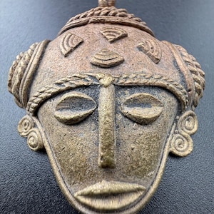 pendant vintage African decorative face mask bronze tone metal decorative tribal ethnic jewellery large metal pendant for necklace