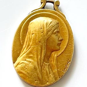 small saints medal signed TAIRAC stamped FIX French art nouveau gold plated oval charm pendant Catholic faith protection vintage jewellery