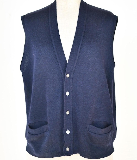 60s Waistcoat Blue Wool French Mod Gilet Vintage Knitwear 