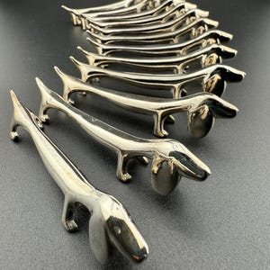 dog cutlery rests french vintage farmhouse table knife rests polished silver tone metal set of 12 basset hounds country home decor rare 60s