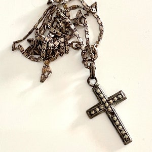 vecchio argento francese vintage piccolo ciondolo croce di LOURDES strass argento specialità catena marchio produttore collana di fede religiosa gioielli antichi 3g immagine 4