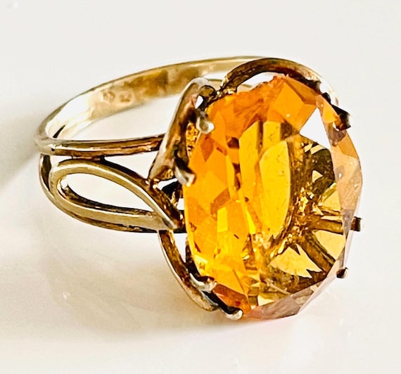 statement ring large orange oval faceted cabochon… - image 2