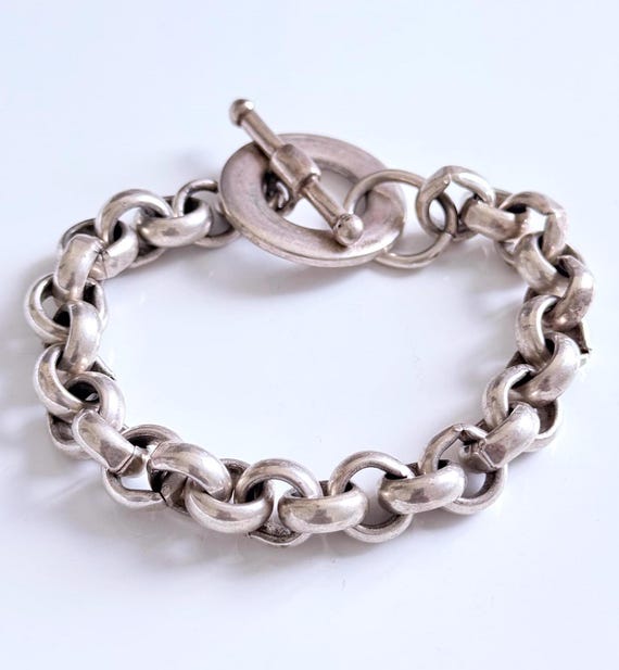 Bracelet Vintage En Métal Argenté à Grosses Mailles - Chaîne Large