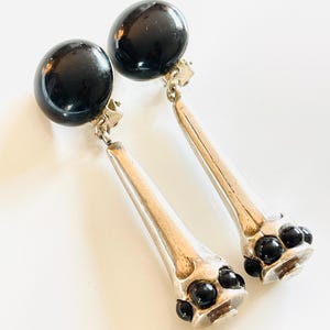 dangle drop earrings CHARLIE LAURE PARIS signed French vintage silver tone metal black runway statement designer costume jewellery rare 1986
