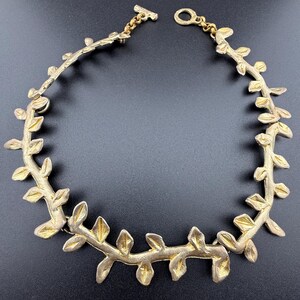 nature inspired choker necklace French vintage costume fashion jewellery gold tone metal link branch leaf collier signed LOOLA PARIS 1980s