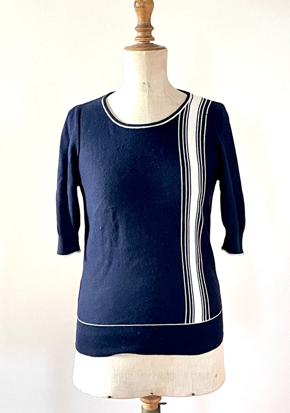 French mod blue wool top RODIER Paris short sleeve