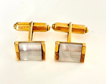 gemelli francese vintage RADOR perla madreperla placcato oro metà secolo mod dandy gioielli moda matrimonio per lo sposo anni '40 timbro raro