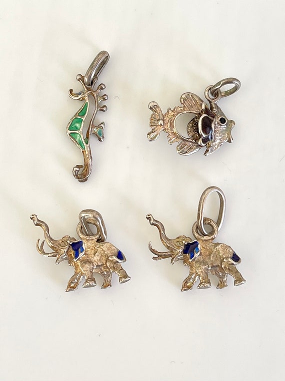 four animal pendant charms antique silver 800 Ital