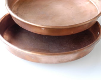 copper pans vintage weigh scale pans reclaim architectural metal salvage French farmhouse kitchen home decor recycle