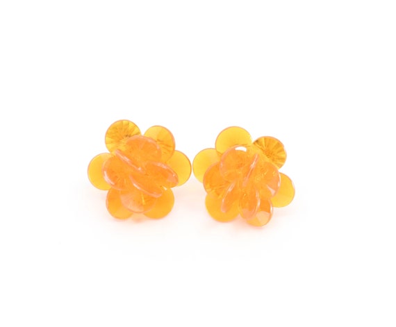 orange floral earrings clip ons stamped W Germany… - image 4