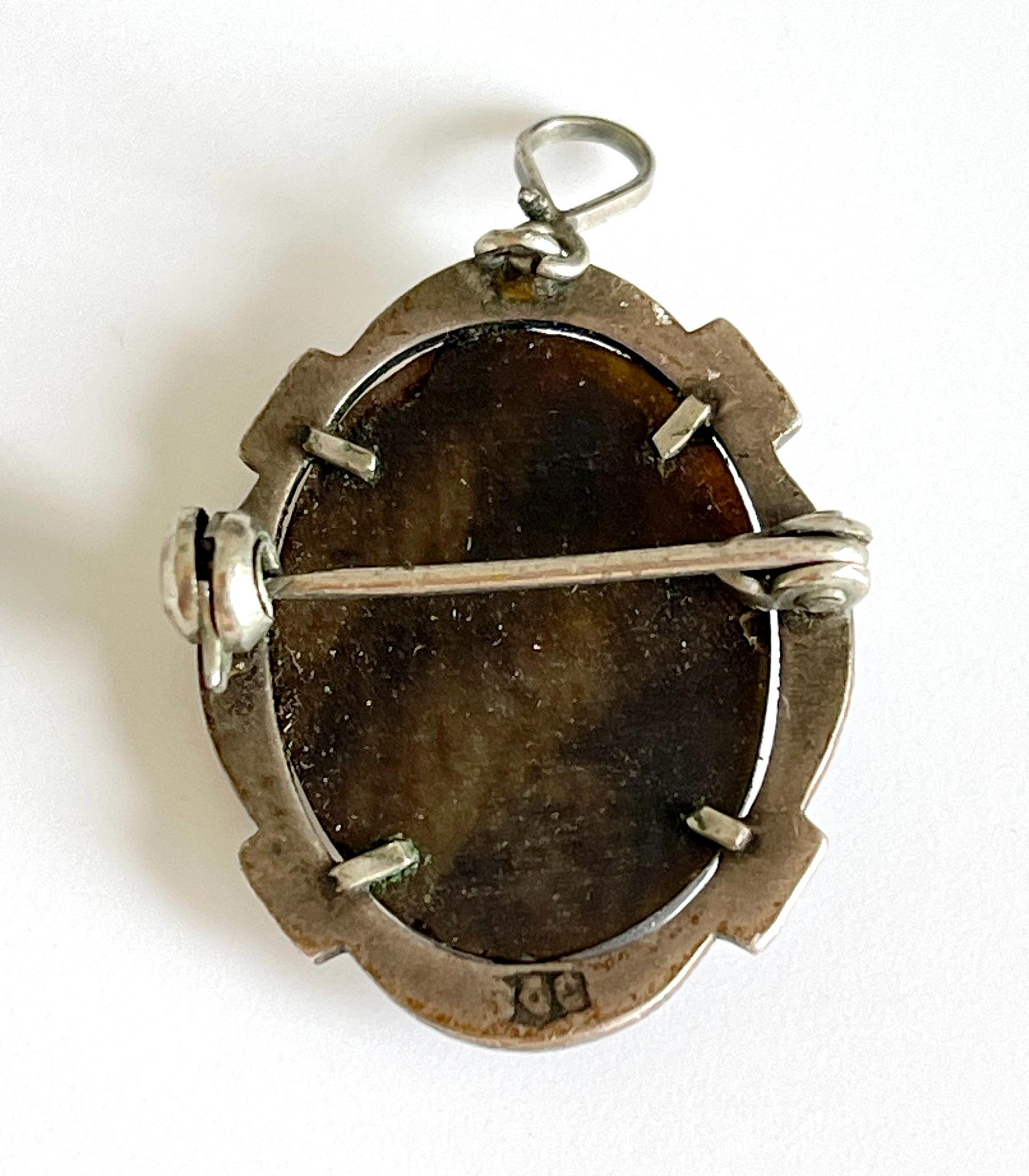 Pendant Pin Antique Silver Hallmark 800 Oval Carved Mother 