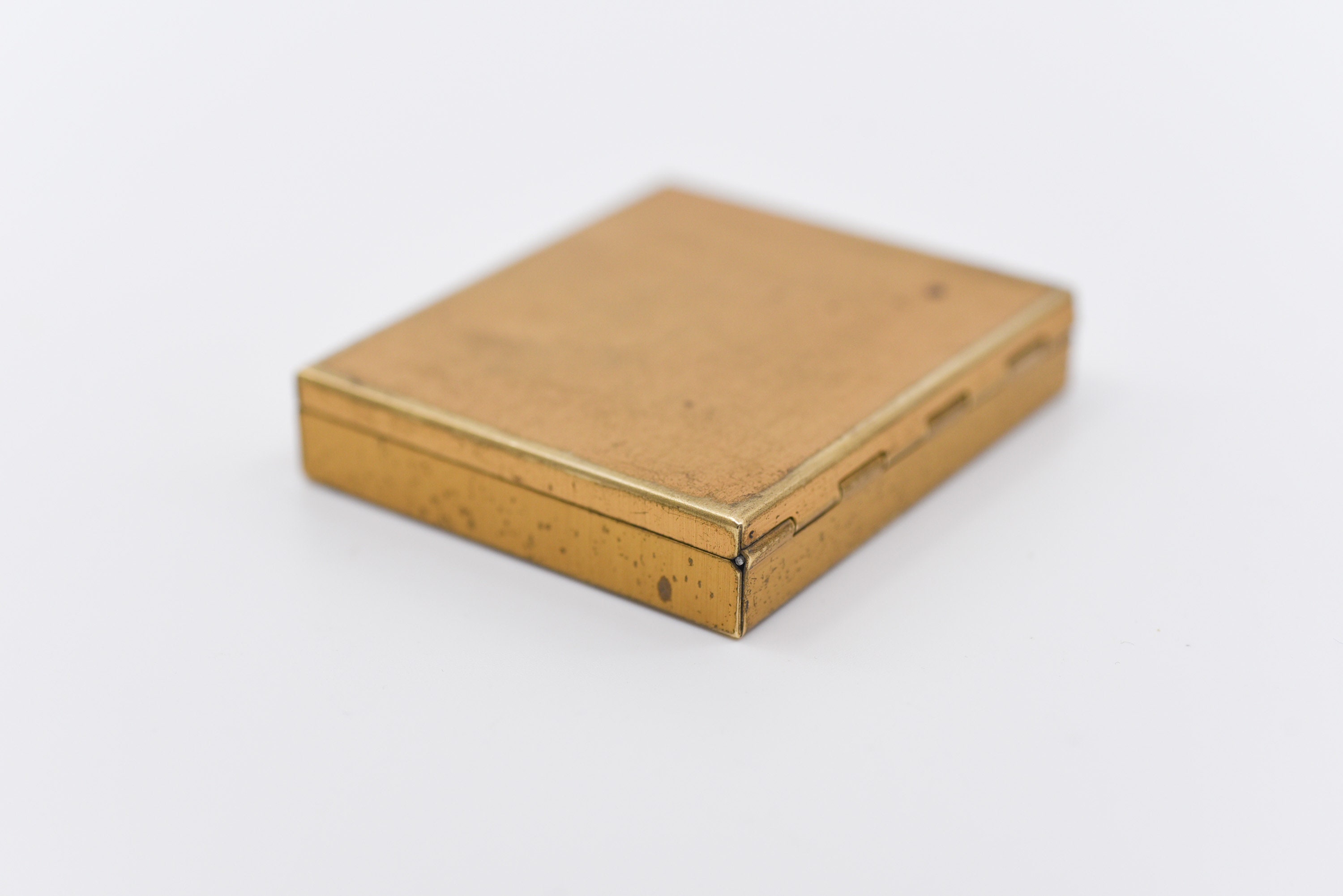 French vintage metal compact mirror box small pocket sized mirror