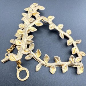 nature inspired choker necklace French vintage costume fashion jewellery gold tone metal link branch leaf collier signed LOOLA PARIS 1980s