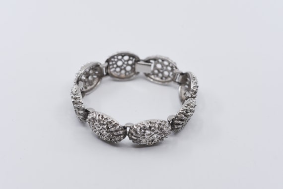 vintage link bracelet silver tone metal French mo… - image 7