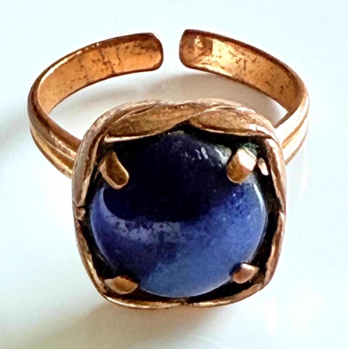 Anello Geometrico Con Zircone Blu - Design Vintage Per Uomo E Donna, Lega Di Acciaio