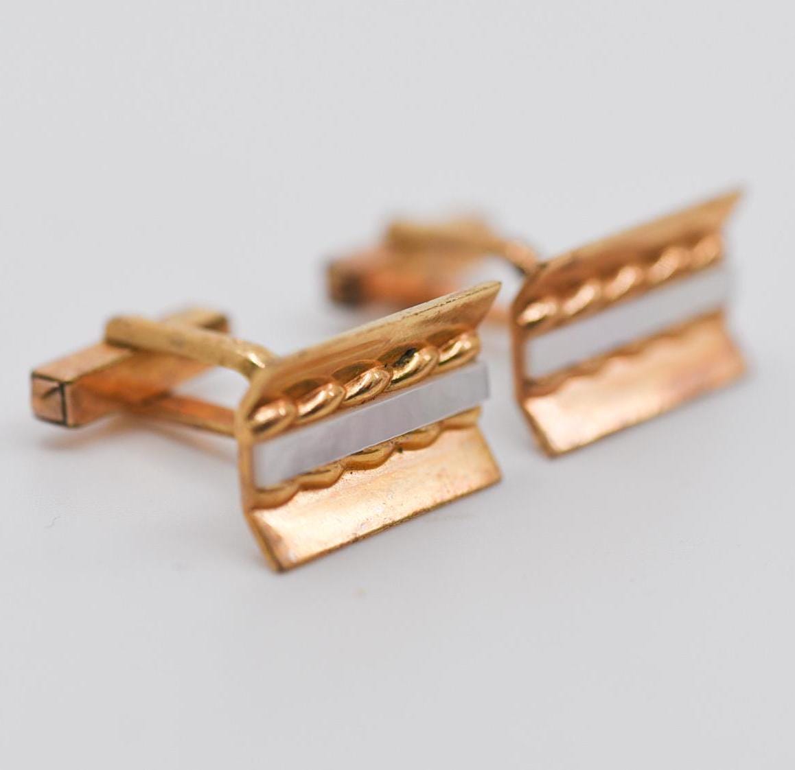 Boutons De Manchette Anciens Plaqués Or Et Nacre - Vintage - Occasion