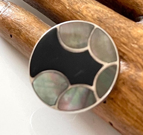 statement ring pearl inlay iridescent large round… - image 6