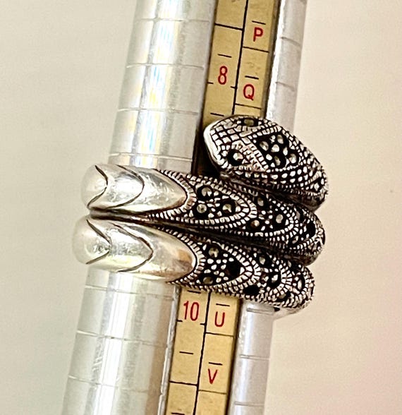 snake ring chunky hallmarked silver marcasite vin… - image 9