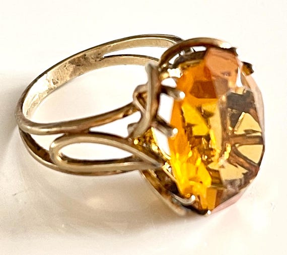 statement ring large orange oval faceted cabochon… - image 3