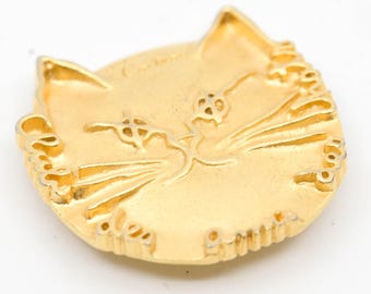 cat head brooch JEAN COCTEAU gilded bronze club des amis de chats signed comite edition flammarion 1999 collectible jewellery gold tone rare