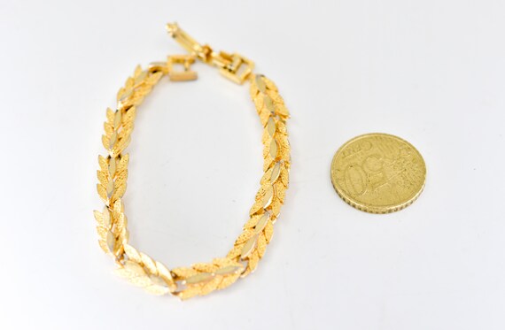leaf bracelet French vintage link chain gold tone… - image 6