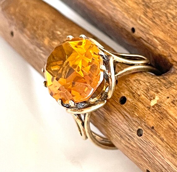 statement ring large orange oval faceted cabochon… - image 4