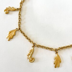 charm necklace designer JACQUES ESTEREL french gold leaf on chain modernist costume jewellery accessory collectible gift made in France 1970
