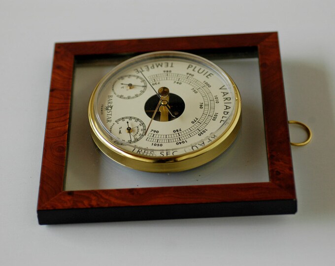 French Vintage Barometer / BAROSTAR Weather Instrument / Square Wood
