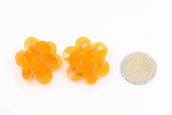 orange floral earrings clip ons stamped W Germany… - image 5