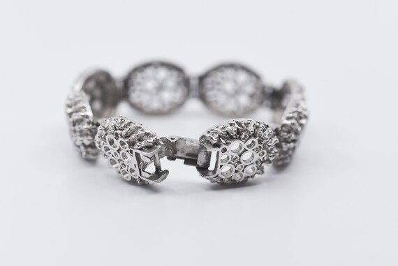 vintage link bracelet silver tone metal French mo… - image 8