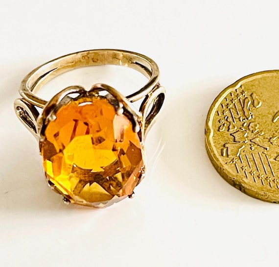 statement ring large orange oval faceted cabochon… - image 10