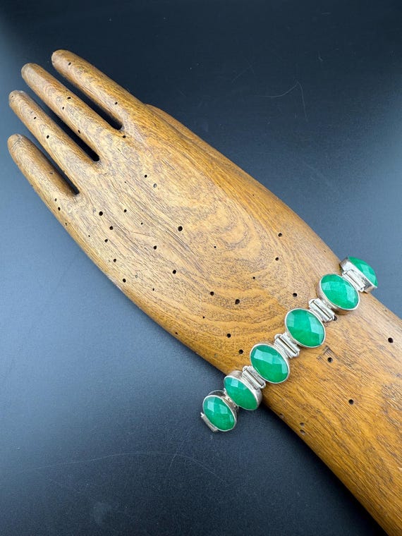 super stylish link bracelet solid 925 silver gree… - image 1