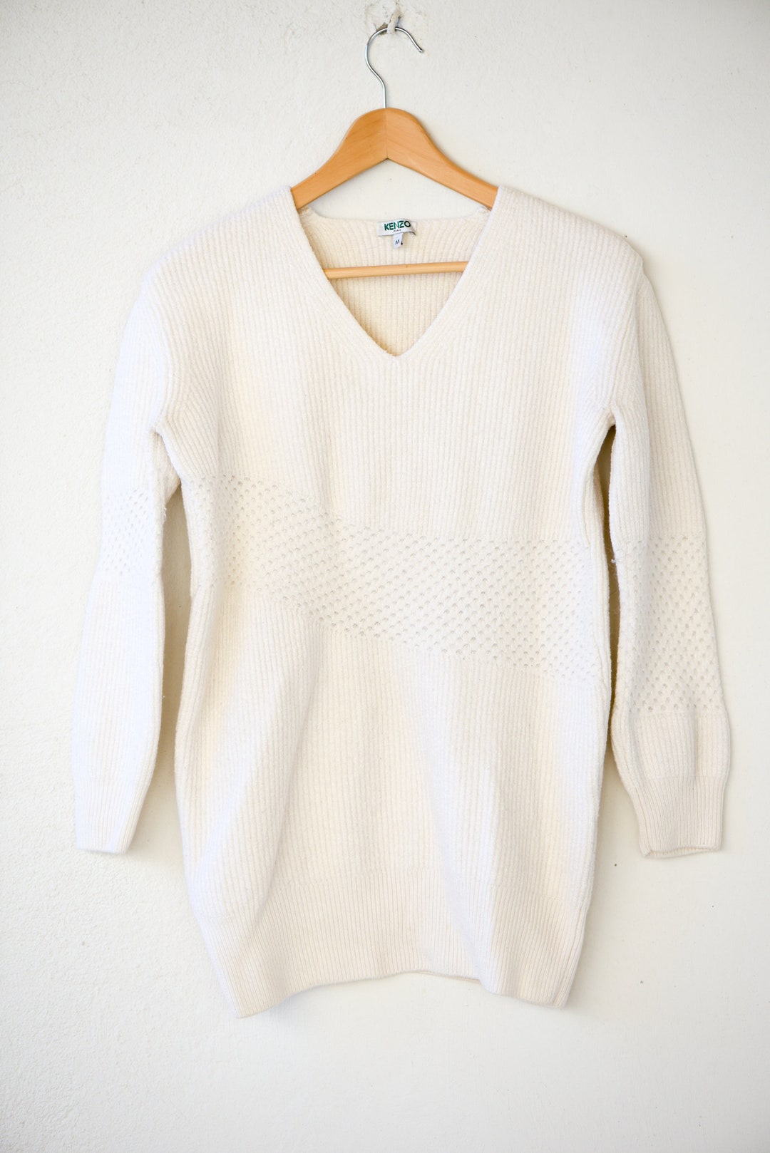 Vintage KENZO Paris Jumper Pullover V Neck White Wool Mohair - Etsy UK
