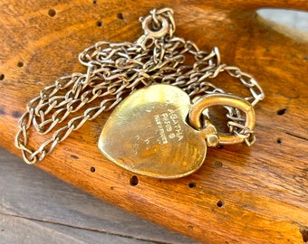 heart pendant necklace AGATHA PARIS French vintage jewellery gold tone metal stamped with silver tone metal chain gift of love & friendship