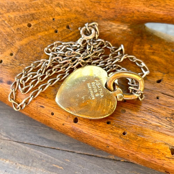 heart pendant necklace AGATHA PARIS French vintage jewellery gold tone metal stamped with silver tone metal chain gift of love & friendship