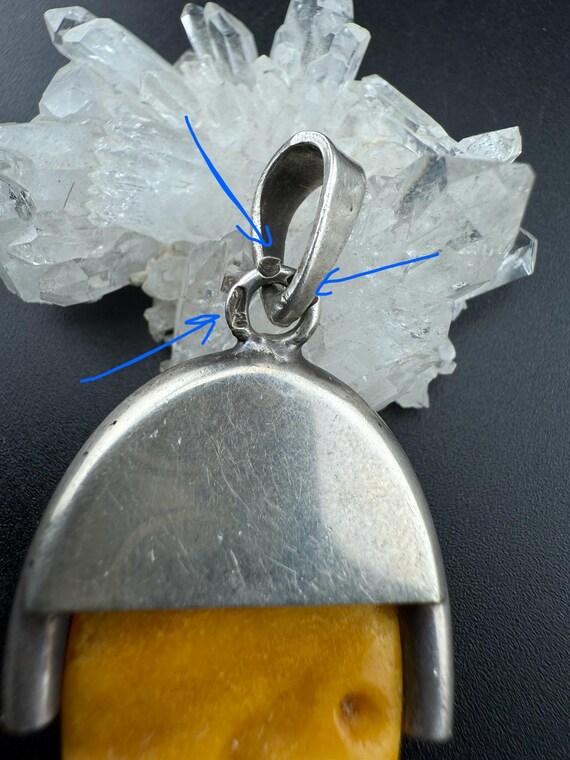 yellow amber cabochon solid silver pendant oval n… - image 8