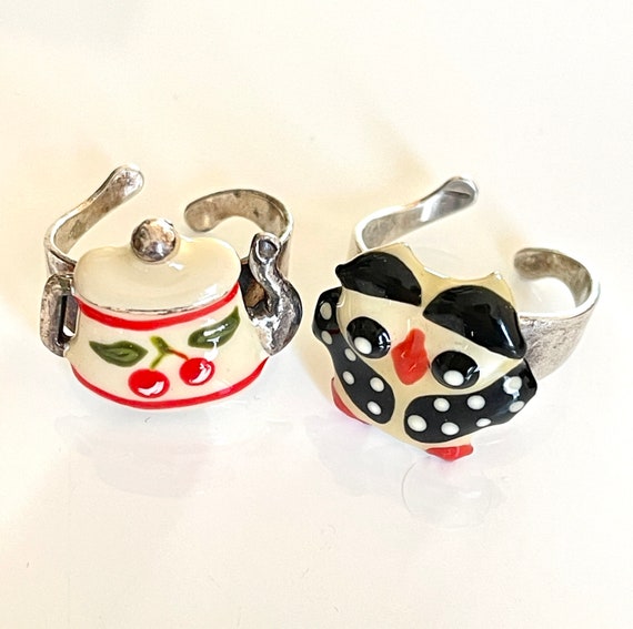rings earring set owl teapot motif stamp TARATATA… - image 2