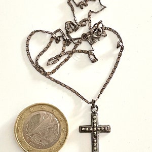 vecchio argento francese vintage piccolo ciondolo croce di LOURDES strass argento specialità catena marchio produttore collana di fede religiosa gioielli antichi 3g immagine 8