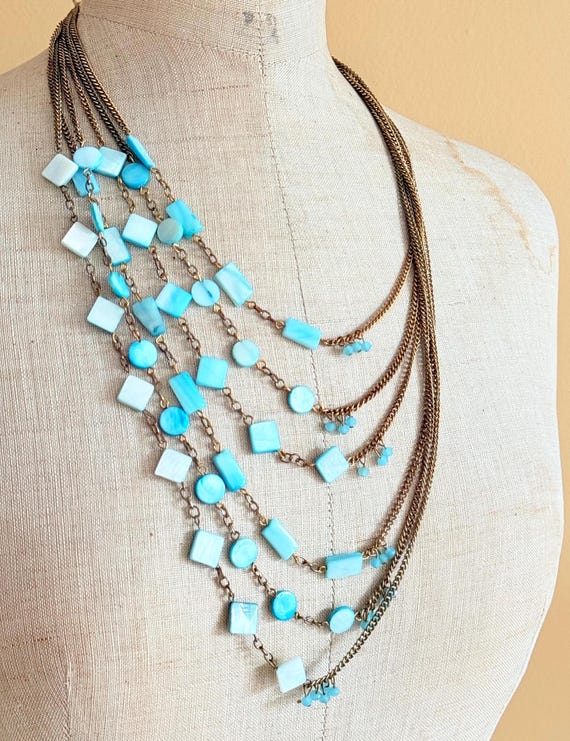 striking statement necklace multistrand pearlised… - image 2