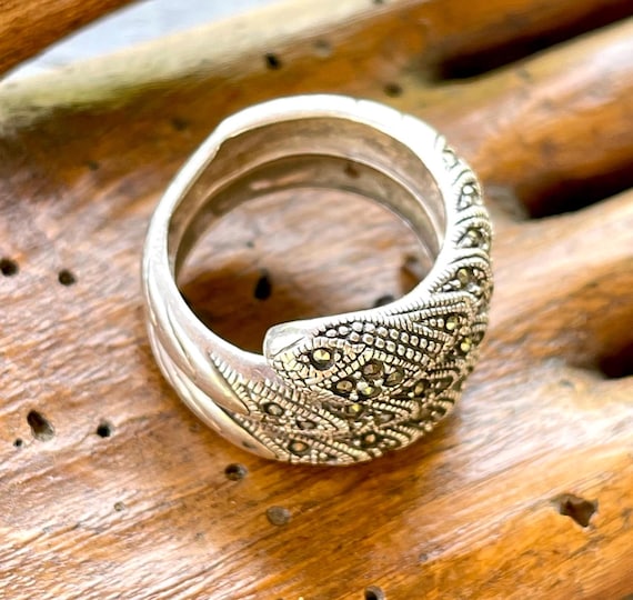 snake ring chunky hallmarked silver marcasite vin… - image 2