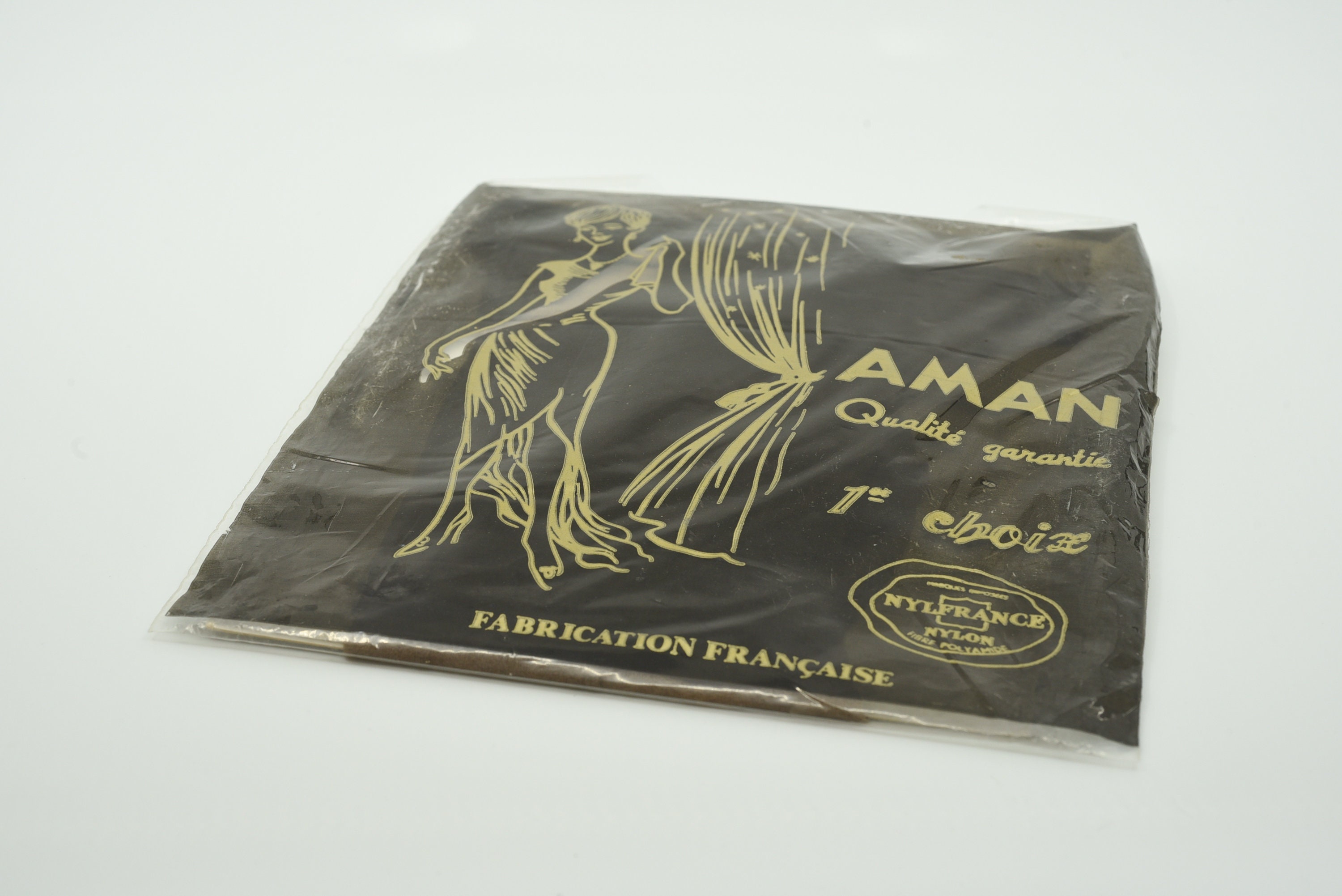 Image of Nylon Stocking Hold Ups French Vintage Aman Polyamide Midcentury Quality Hosiery Dot Pattern New Old Stock Original Packaging Size  S