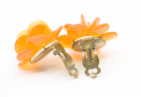 orange floral earrings clip ons stamped W Germany… - image 3