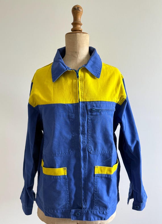 80s Workwear Jacket Blue Yellow Genuine French Vintage Chore Veste 