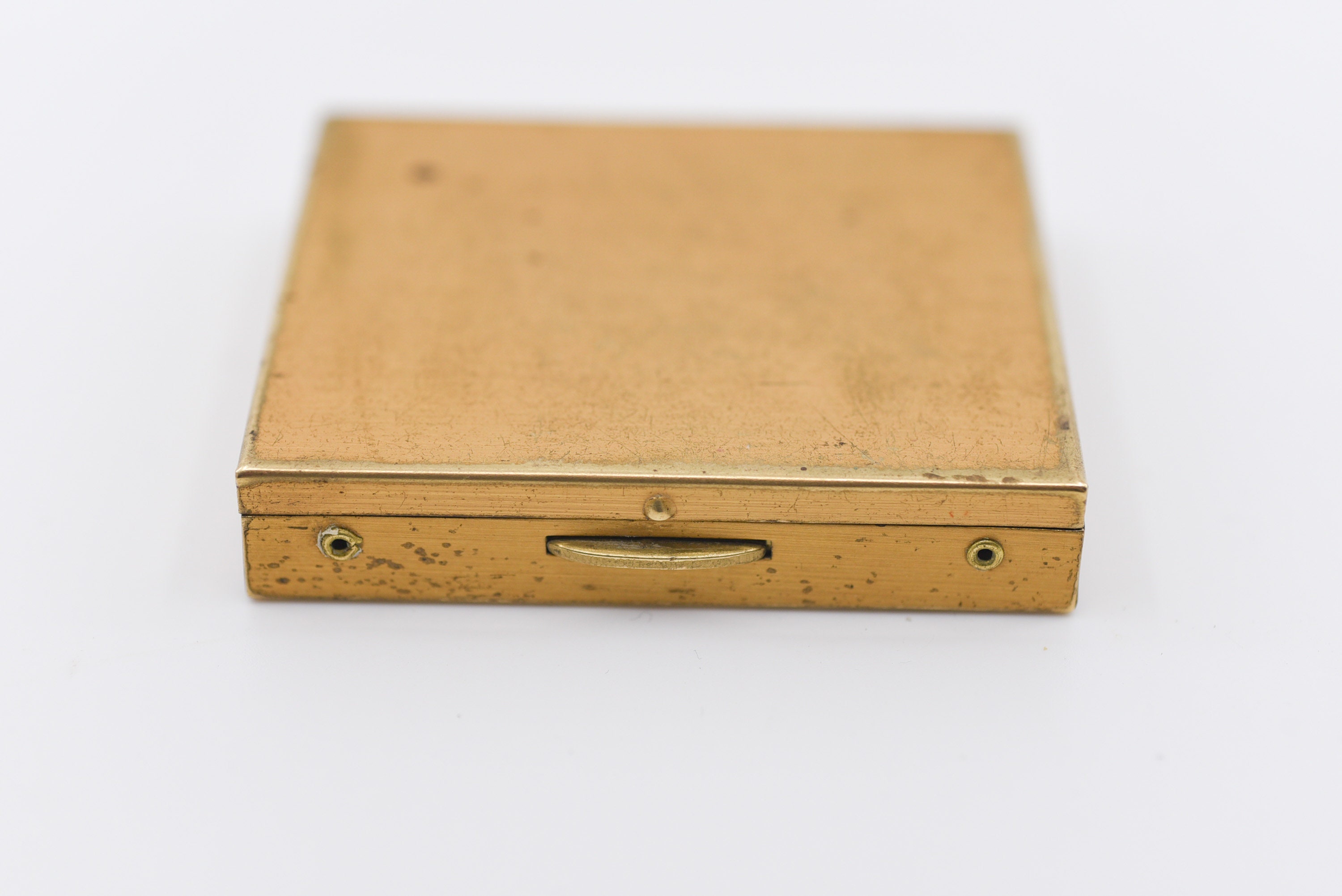 French vintage metal compact mirror box small pocket sized mirror