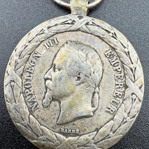 antique medal French Napoleon III EMPEREUR silver argent poinçon campagne d'Italie 1859 stamp Barre French vintage commemorative militaria