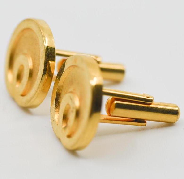 vintage cuff links 24 karat gold filled stamp silver F midcentury modern geometric dandy fashion for him groom wedding suit accessory rare