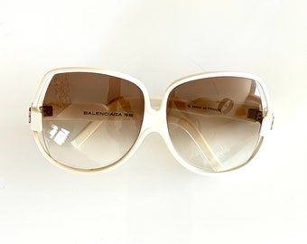Occhiali da sole firmati BALENCIAGA Pista vintage francese occhiali oversize crema montatura a farfalla lente polarizzata graduata modello 7885 timbro BB anni '70